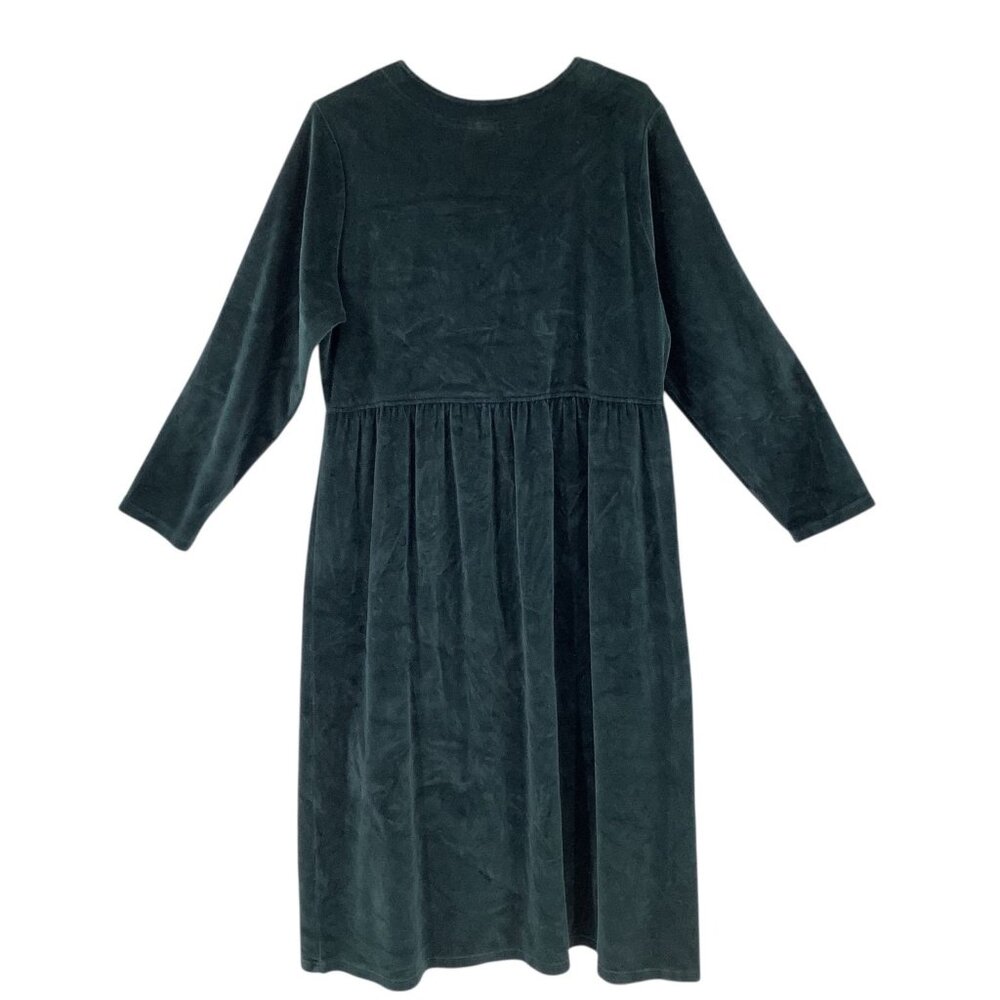 L.L.Bean Women's Petite 16 Forest Green Velour Cotton Blend Midi Dress Vintage - Picture 2 of 4